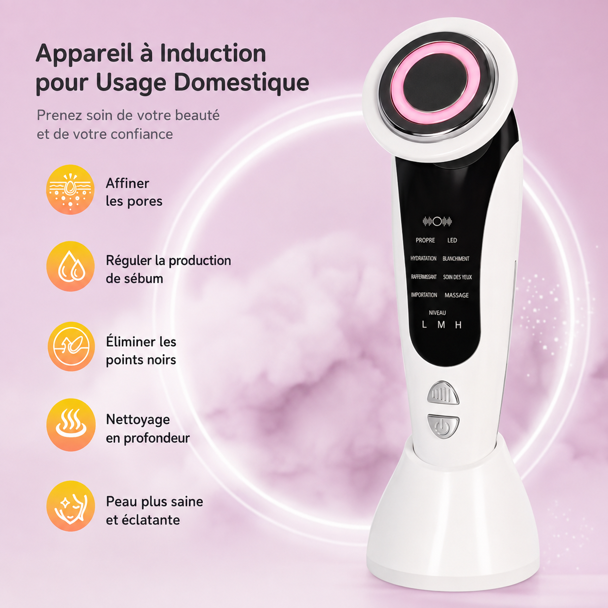 Appareil Soin Visage 6-en-1 | LED, EMS, Massage & Nettoyage Ionique